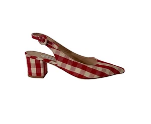 Lk Bennett -Ada Slingback Shoes- Gingham Red White Check Block Mid Heel UK4 /37 - Picture 1 of 5