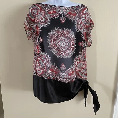 Camisa bandana vintage Heart Soul de cachemira transparente para mujer talla M mediana roja negra Foto 1 de 4