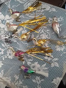 8 Vintage Clip On Mercury Glass Bird Christmas Ornaments Tassel Tails - Picture 1 of 16