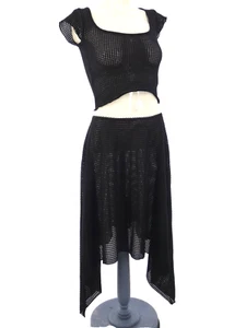 Motel Rocks Skirt Top Crochet Black Tullia Asymmetric Gianina Crop Co Ord Set XS - Picture 1 of 12