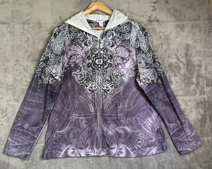 Chicos Zenergy Hoodie Women 3 US XL Purple Paisley Full Zip Tie Dye Lightweight - Picture 1 of 13