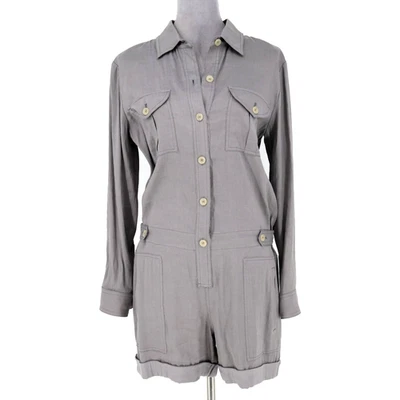 Mameluco Vince para mujer 6 gris mezcla de lino elástico bolsillos abotonados con cuello nuevo Foto 1 de 4