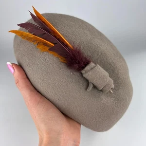 1960s USSR Zarnitsa Wool Pillbox Hat Feathers Vintage Soviet Womens Collectible - Picture 1 of 8