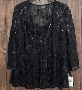 ALEX EVENINGS Size Large Embroidered Sequin 2-Pc Dressy Twinset NWT $159 - Picture 1 of 17
