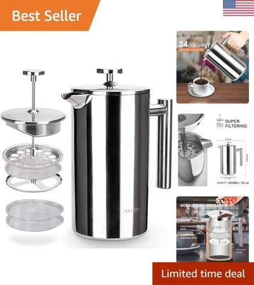 Elegante cafetera de prensa francesa - 34 oz, apta para lavavajillas y sabor con cuerpo Foto 1 de 4