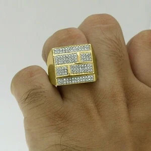 1.20CT Round Cut Simulated Diamond  Men's Pinky Band Ring 925 Silver Gold Plated - Picture 1 of 9