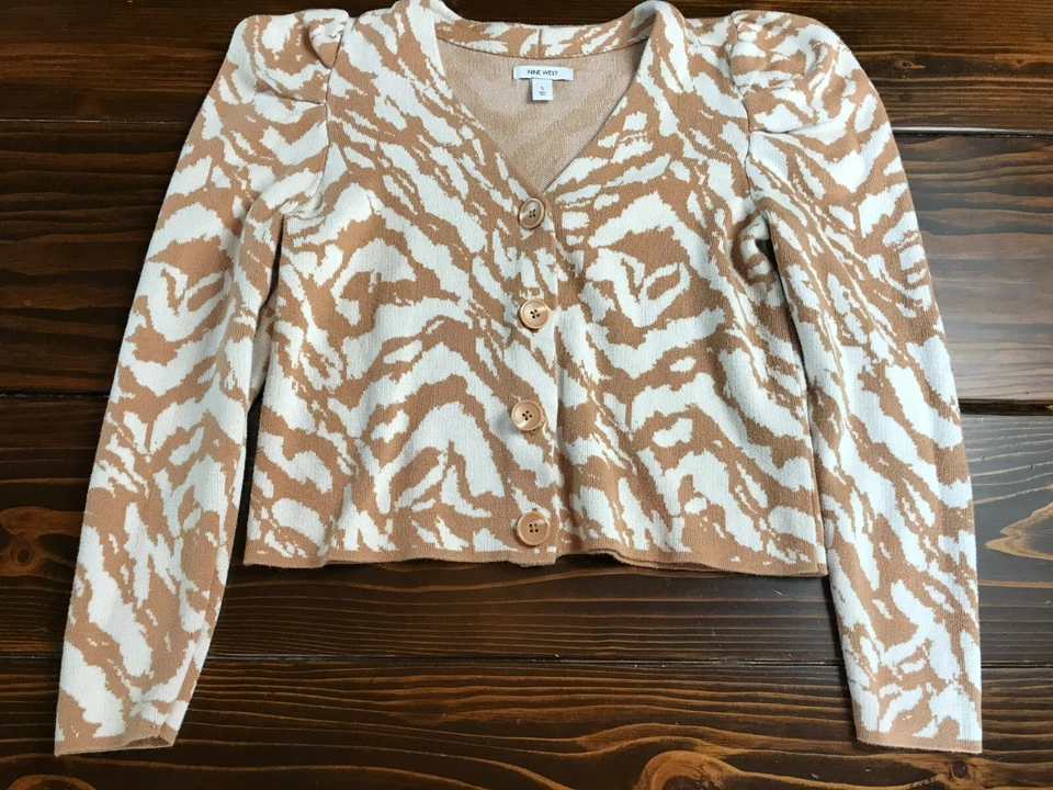 Suéter Nine West, Para Mujer Talla Pequeña, Marrón Crema, Recortado, Manga Larga Foto 1 de 4