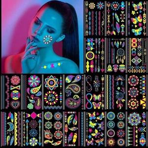 20Sheet Glow in The Dark Temporary Tattoos 170+Styles Adult Super Bright Black L - Picture 1 of 7