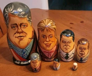 Vintage Russian Nesting Dolls US Presidents - Bush, Clinton, Reagan, Carter - Picture 1 of 1