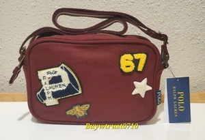 New Polo Ralph Lauren Big Kids Patches Canvas Varsity Crossbody Camera Wine Bag - Picture 1 of 9