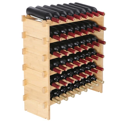 Uimoso 48 Bottle Stackable Modular Wine Rack Bamboo Wood Display Shelf 6-Tier - Image 1 of 4