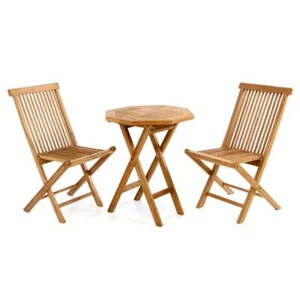 DIVERO 3 pezzi set balcone set giardino sedia pieghevole tavolo rotondo Ø 60 cm balcone in teak - Foto 1 di 6