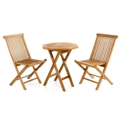 DIVERO 3 tlg. Balkonset Garten-Set Klappstuhl Tisch rund Ø 60cm Teakholz Balkon - Bild 1 von 4