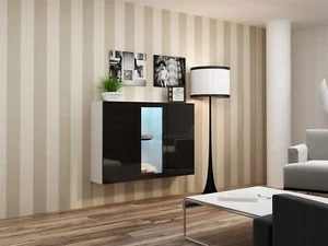 Sideboard Hängesideboard "LUGO" 120x38x90 cm Weiss/Schwarz HGL mit LED - Bild 1 von 2