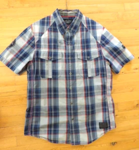 Harley Davidson Grease Monkey Approved Blue Plaid Patch SS Snap Button Sz L - Picture 1 of 8