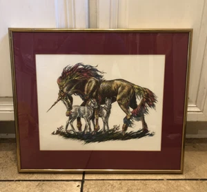 Rare M. Pena UNICORN & SPARKLES Print 1981, Colored Detailed Sketch 14" x 11" - Picture 1 of 10