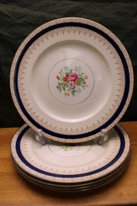 Burleigh Burgess Leigh Cobalt Blue Gold Filigree Floral England 6 Dinner Plates - Picture 1 of 11