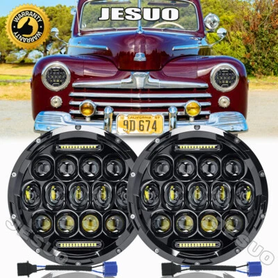 Pair For Ford Deluxe 1939-1951 7" Inch Round LED Headlights Lamp Housing New Foto 1 de 4