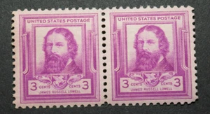1940 US Scott #866 - Horizontal Pair - 3 cent James Russell Lowell - MNH/OG/VF - Picture 1 of 2