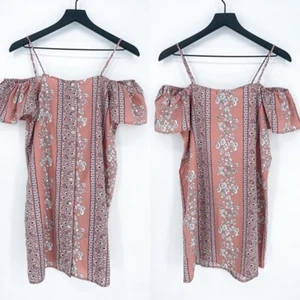 Forever 21 schulterfreies Minikleid Damen S Blumen Rosa - Bild 1 von 8