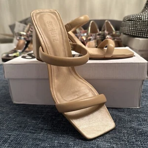 Schutz Ully Nappa Leather Sandals Heels Beige/Nude Women’s Size 8.5 A1108 - Picture 1 of 14
