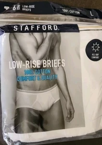 Stafford Men's 6-Pack 100% Cotton Low-Rise White Briefs Size Large. New - Picture 1 of 3
