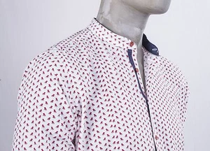 CAMICIA AL MILANO COREANA STAMPA FANTASIA BIANCO ROSSO INTARSI COLLO E POLSINI - Foto 1 di 7