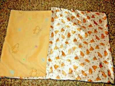 7D Vintage Disney Winnie the Pooh Print SATIN & Fleece Plush Crib Baby Blanket - Image 1 of 4