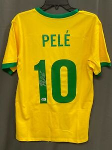 PELE #10 Signed Brazil Soccer Jersey Autographed AUTO BAS COA Sz XL