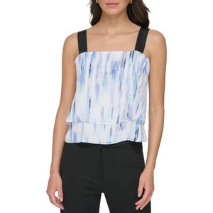 DKNY Womens Blue Metallic Double Layer Blouse Tank Top Shirt XS BHFO 7198 - Picture 1 of 2