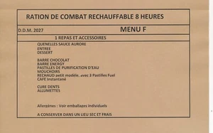 PORT OFFERT Une ration de combat, 8 heures, DDM 27 France Menu F QUENELLE - Imagen 1 de 1