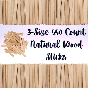 550 Count Natural Wood Stick Pack with 3 Different Sizes for Projects and School - Picture 1 of 6