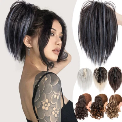 Extensiones de pieza de cabello crujiente con clip de moño cola de caballo desordenado como humano Foto 1 de 4