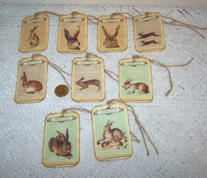 9~Easter~Spring~Chocolat~French~Bunnies~Le Lapin~Linen Cardstock~Gift~Hang~Tags - Picture 1 of 1