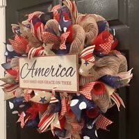 Independence Wreath Porch Front Door Patriotic Hanging Decor 4th of July Outdoor