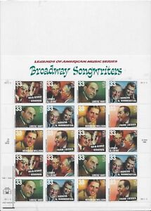 Scott 3345-3350 BROADWAY SONGWRITERS Sheet of 20 US 33¢ Stamps MNH 1999