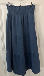 Gap 100% Cotton Crinkle Gauze Tiered Skirt Blue Size M Petite NWT - Picture 1 of 6
