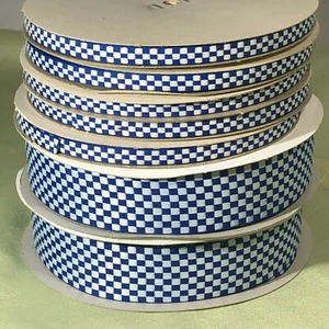 CINTA TEJIDA TABLERO DE AJEDREZ AZUL Y BLANCO, 1 1/2"" O 3/8"" 50 YARDAS POLIÉSTER EE. UU. - Imagen 1 de 8