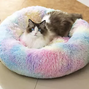 Anti Anxiety round Fluffy Plush Faux Fur Warm Washable Dog Bed & Cat Bed, Origin - Picture 1 of 12
