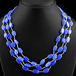 279.00 CTS EARTH MINED RICH BLUE SAPPHIRE RARE 3 LINE OVAL SHAPE BEADS NECKLACEE - Picture 1 of 1
