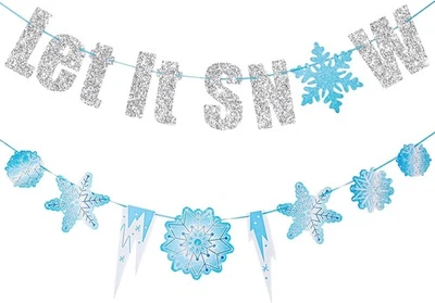 Зимняя страна чудес баннеры блестящий снежинка баннер пусть это снег Sliver, синий  - Изображение 1 из 4