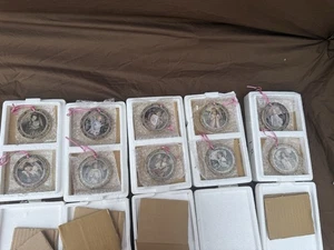 10 Vtg Bradford Edition Trimmed Angel Round Porcelain Ornaments W Certificate - Picture 1 of 17