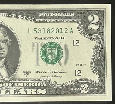 $2 Fancy Serial Number Trailing Birthday Year Note 2012 L53182012A Series 2017A - Image 1 of 3