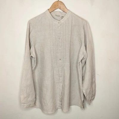 LL Bean 100% Linen Button Up Shirt XL Women's Beige Natural Lagenlook Minimal - Image 1 of 4