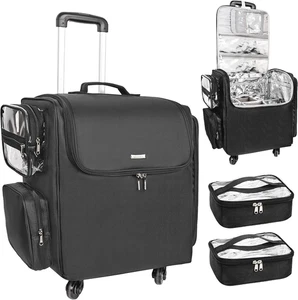 Rolling Valigetta Cosmetica, Parrucchiere Borsa Da Viaggio Con 4 Ruote, Isolamen - Foto 1 di 12