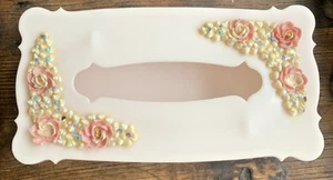 Vintage MCM Muscheln Floral Rosa Schwarz Bros Kunststoff Taschentuch Box Halter 11x5 1/2x2 1/4 - Bild 1 von 9