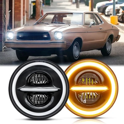 Par de faros redondos LED DRL de 7 pulgadas halo blanco para Ford Mustang II 1978 Foto 1 de 4