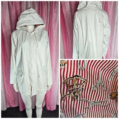 Misty Harbor Vintage White Coastal Lined Rain Hooded Coat Size Large  - Image 1 of 4