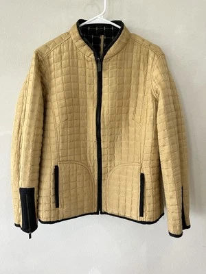 Chaqueta Oleg Cassini Mujer’s M 100% Seda Reversible Acolchada Ligera Tostada Negra Foto 1 de 4