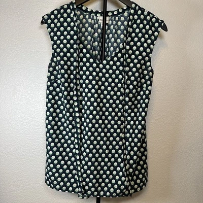 Merona Women’s Size Medium Green & White Polka Dot Sleeveless Blouse Necktie - Image 1 of 4